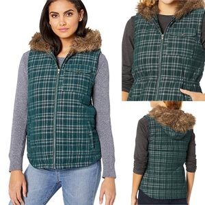 JACK by BB Dakota SIZE XS X-Small Power Cord Corduroy Plaid Vest Fur-Lined Hood